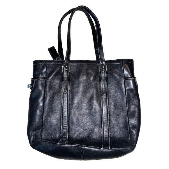 Coach Hamptons Tote 8E92 Black Smooth Leather Shoulder Bag Shopper Tote Bag - Picture 10 of 14